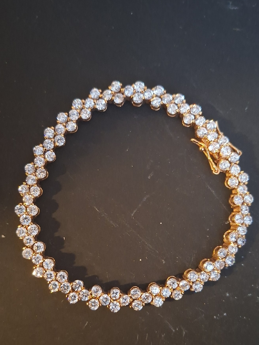 Gold CZ Tennis Bracelet - Sparkling Clear Stones / Unmarked